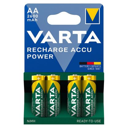 Varta Recharge Accu AA genopladelige batterier 2600 mAh 4-pak blå blisterpakning.