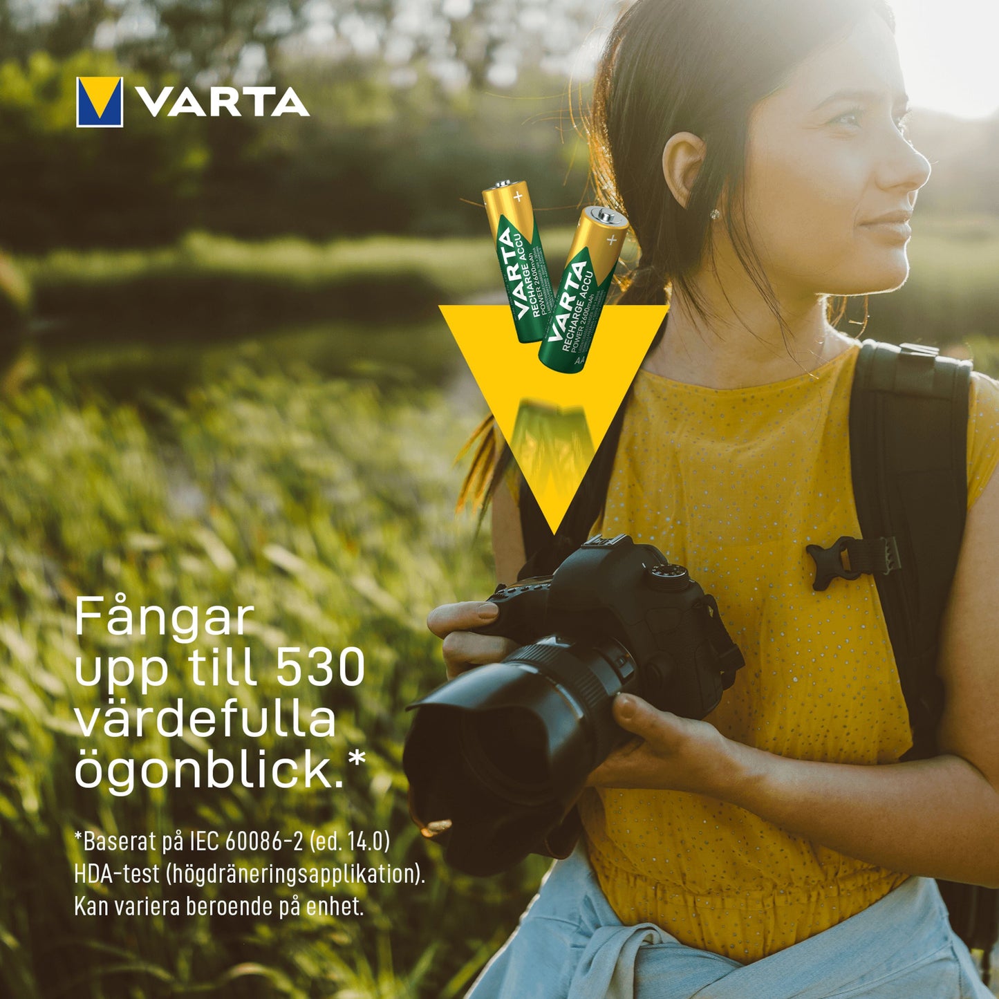Varta Recharge Accu 2600 mAh genopladelige AA-batterier 4-pak, til batterier, svensk tekst og Varta logo synligt.