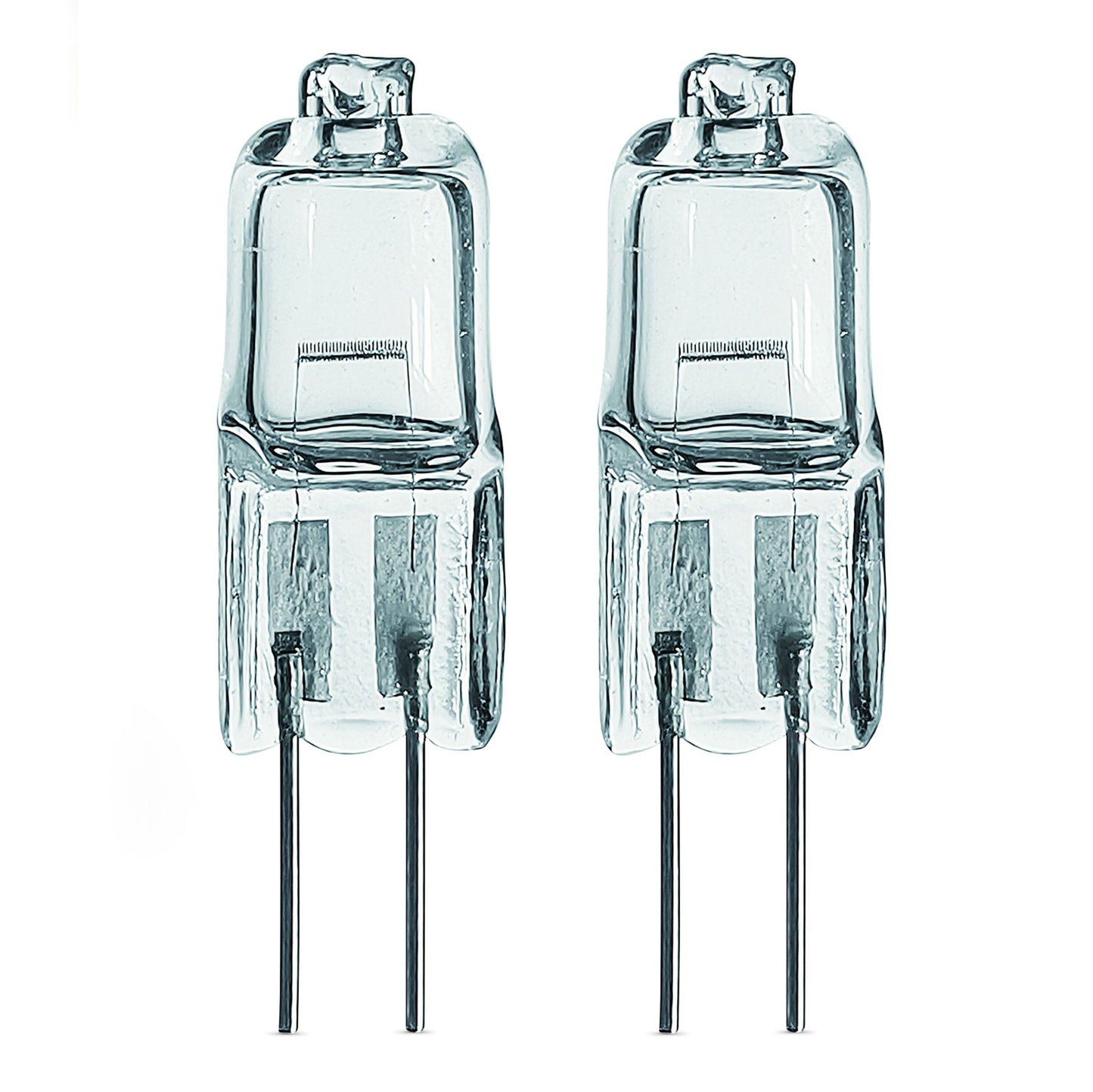 Osram Halostar Oven ovnlampe G4 10W, to pærer fra 2-pak, står oprejst ved siden af hinanden med metalben.