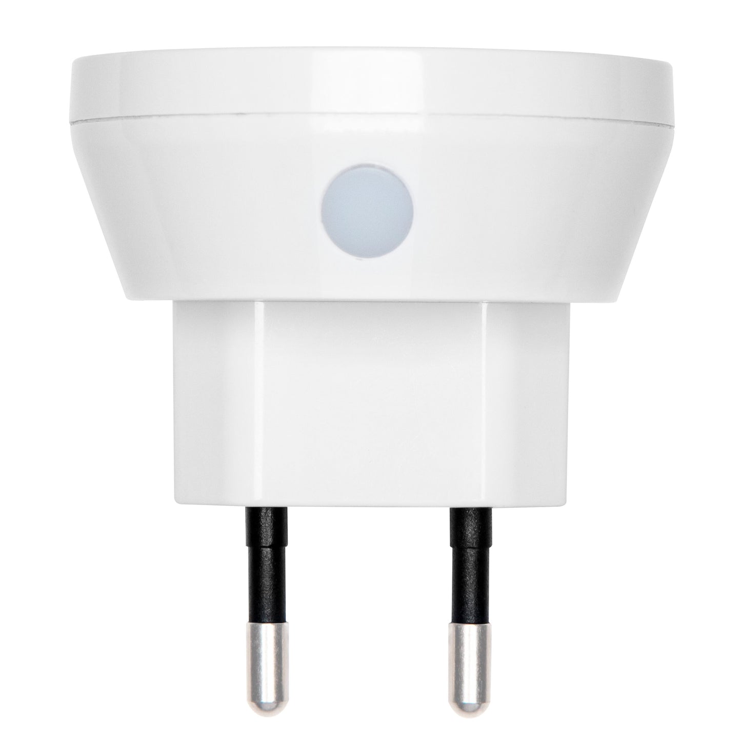 LED natlampe Mini, hvid EU stikprop med to runde ben og frontskumringsrelæ sensor til automatisk LED-lys.