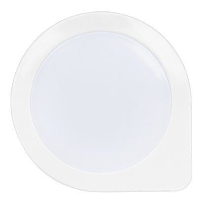 Hvid plastiklåg med let hævet midte og flad kant med tap, passer til LED natlampe Mini.
