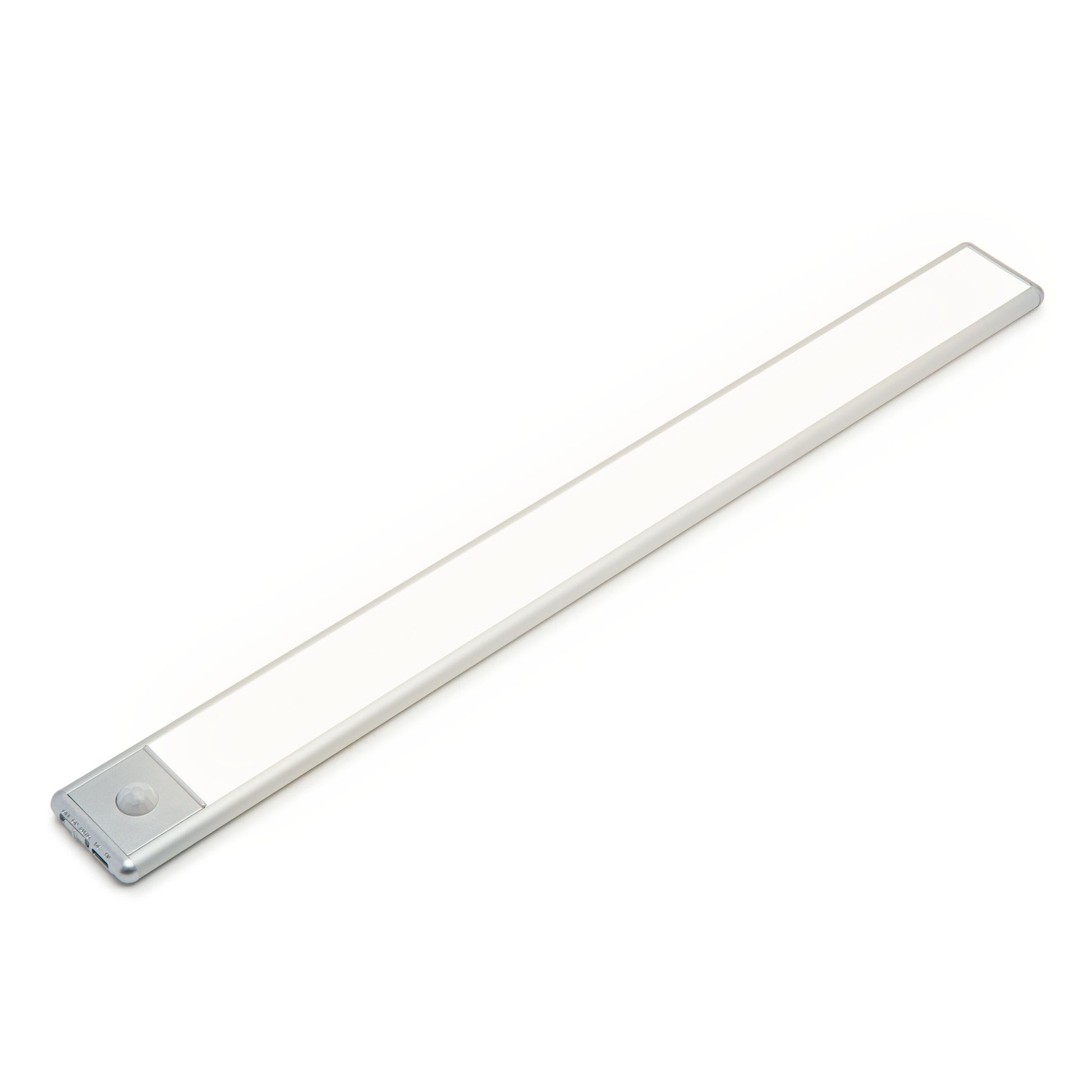 Genopladelig magnetisk LED-lysramme 40 cm, sølvfarve, lille rund sensor i den ene ende.