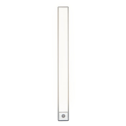 Genopladelig magnetisk LED-lysramme 40 cm, sølv ramme, rektangulær, lille rund knap nederst i midten.