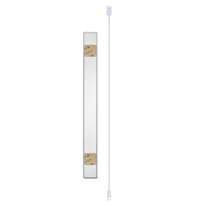 Luxorparts genopladelig magnetisk LED-lysrampe 40 cm med lang hvid USB-kabel, klæbestrimler, bevægelsessensor.