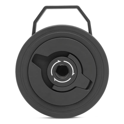 Sort rund plastlåg med twist-lock, hvide pile og top-håndtag til Bærbar campinglygte med LED-lysliste.