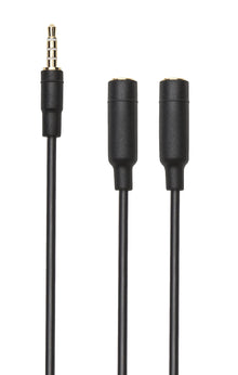Adapter til computerheadset sort, ét han- og to hunstik 3,5 mm til mobil, konsol og computer.