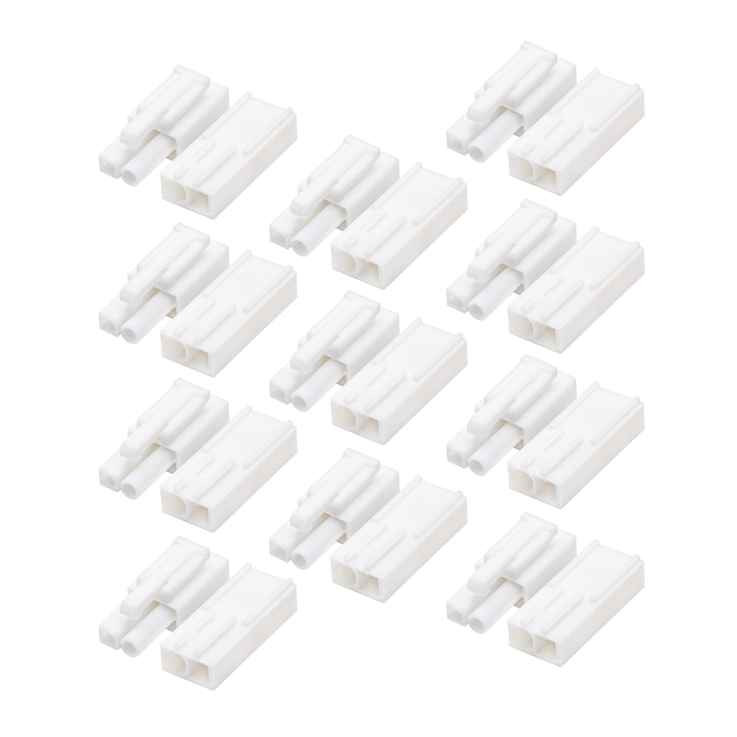 10 par Mini Tamiya stik, hvide, 2-polet design til batteritilslutning i RC køretøjer.