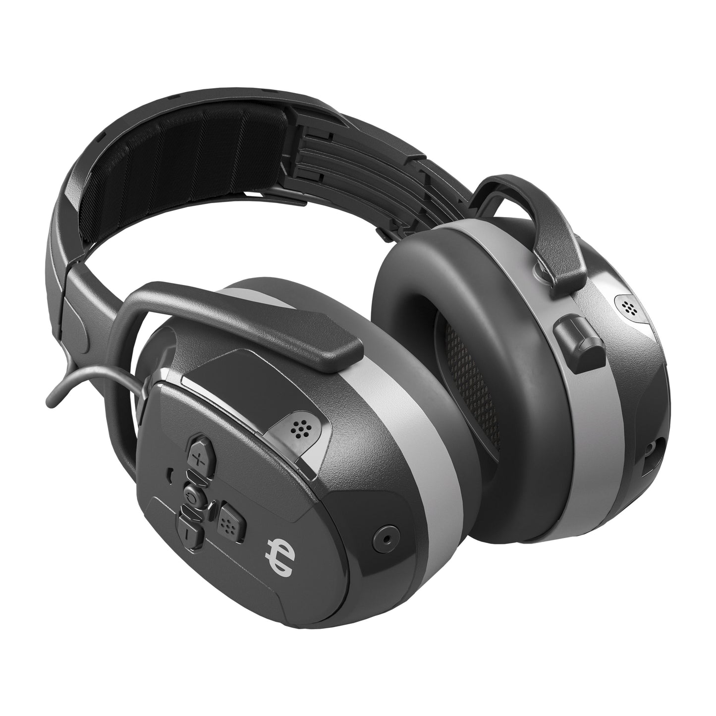 Hellberg Xstream LD høreværn i sort og grå, over-ear, polstret bøjle, elektroniske knapper, Bluetooth.