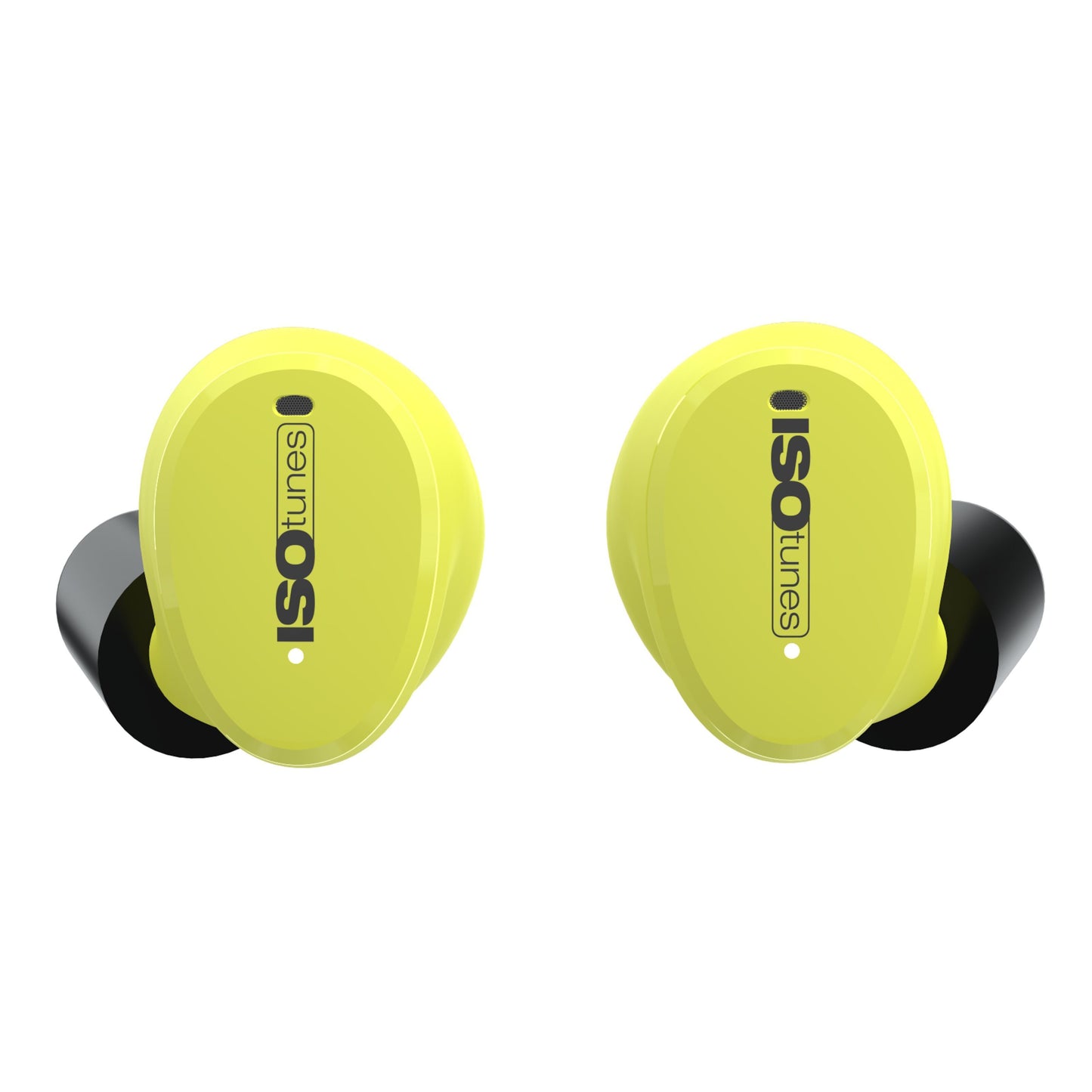 Isotunes Free Aware gul in-ear høreværn med Bluetooth og sorte ørepropper.