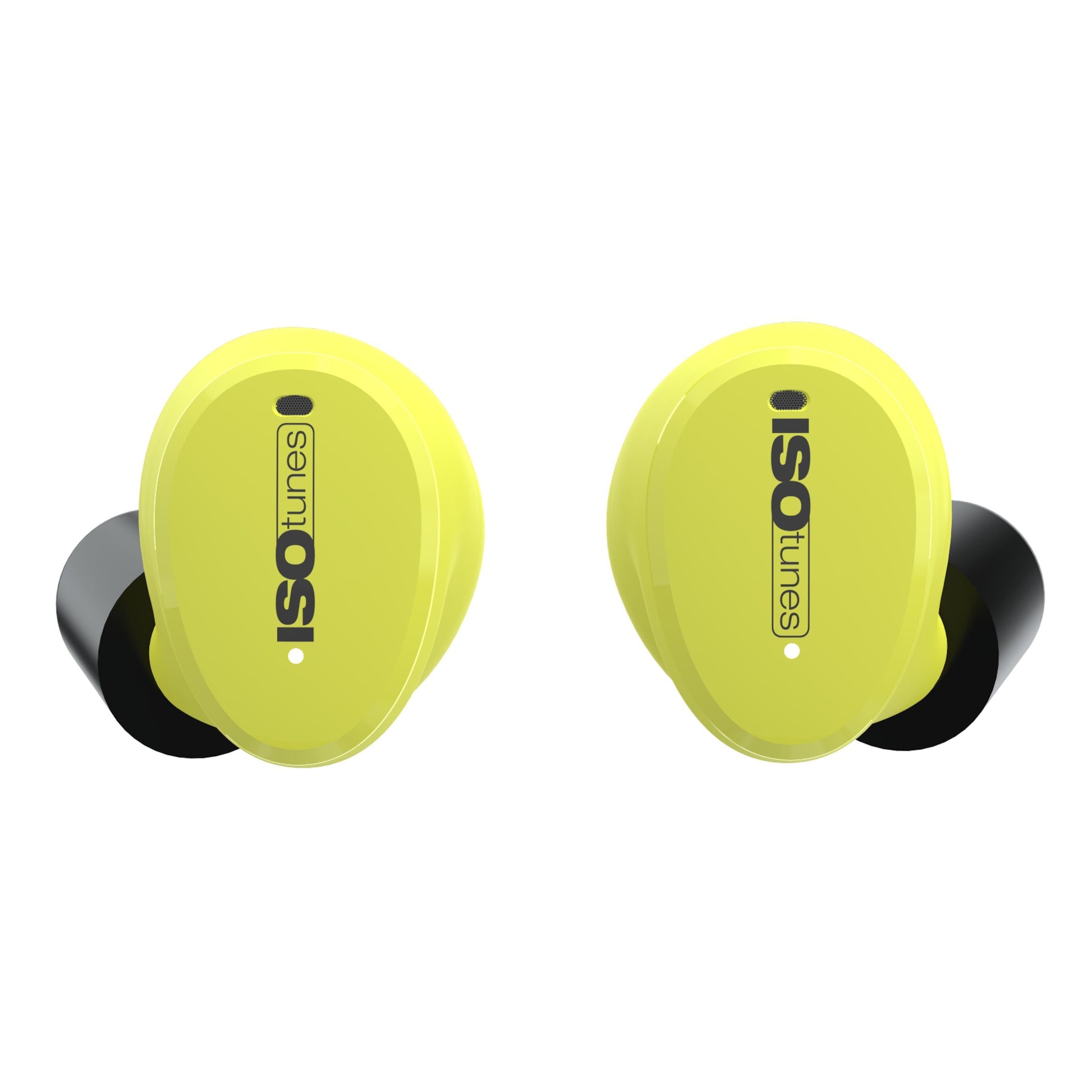 Isotunes Free Aware gul in-ear høreværn med Bluetooth og sorte ørepropper.
