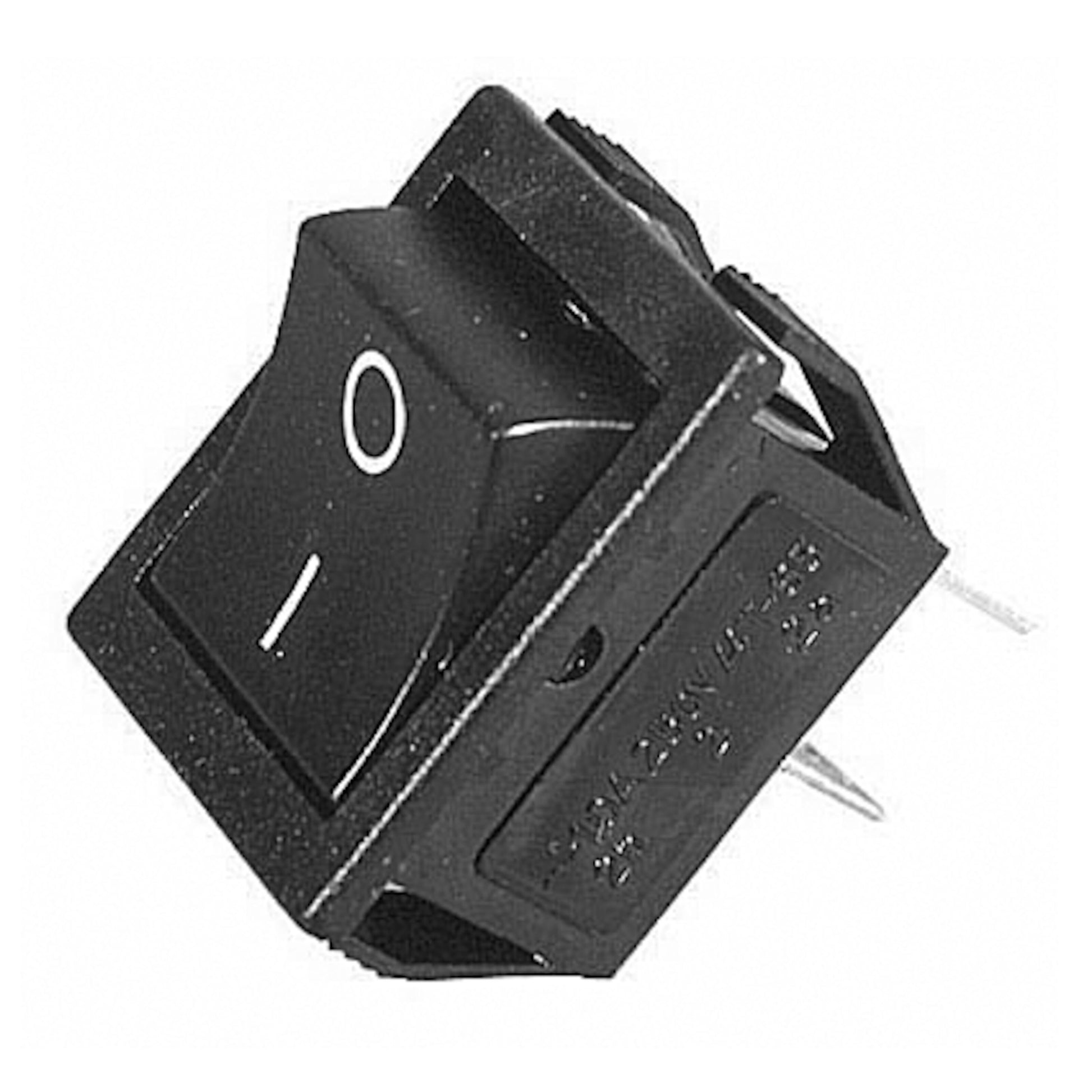 Velleman 2-polet sort strømafbryder 250V/10A med hvide I/O-symboler, til metalben, til panelmontering.