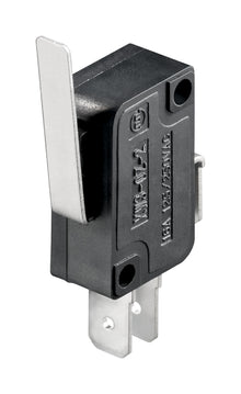 Mikroafbryder 1-polet med sort arm, sølv fjederarm, metalterminaler, mærket 15A 125/250VAC.