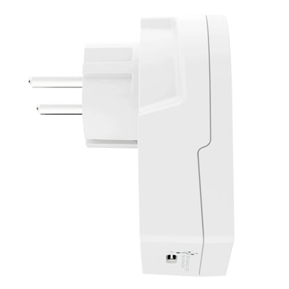 Skross Jordet rejseadapter PD Universal til Danmark, hvid med to stikben og USB-C port, vises fra siden.