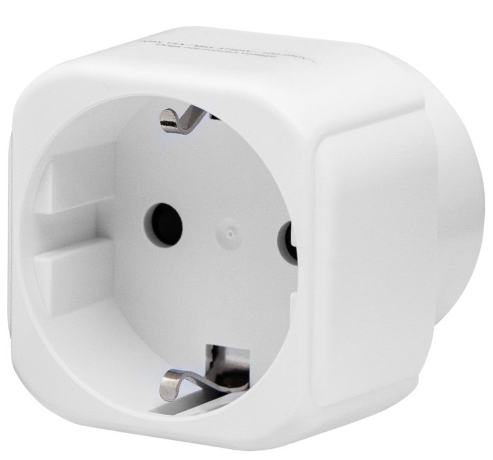 Rejseadapter USA hvid, stik med to runde benhuller og sidejord, passer til type B stikkontakter.