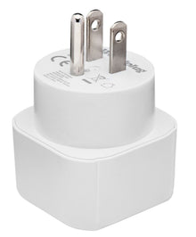 Luxorparts rejseadapter USA, hvid, US type B stik med tre ben og europæisk sokkel, CE-mærket.