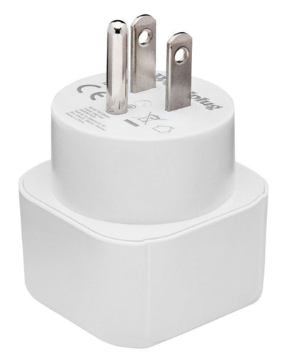 Luxorparts rejseadapter USA, hvid, US type B stik med tre ben og europæisk sokkel, CE-mærket.