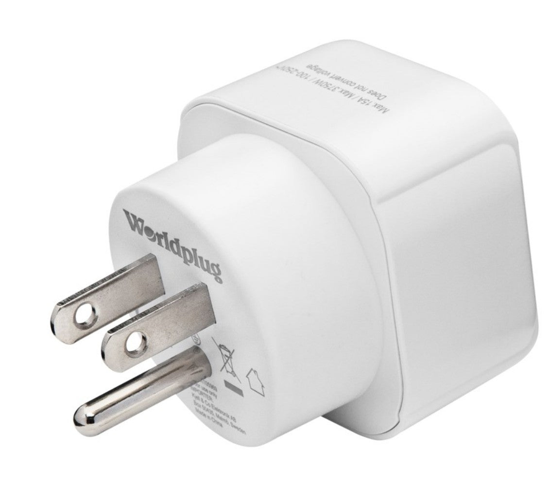 Rejseadapter USA type B, hvid, til metalkontakter til amerikanske stikkontakter, passer til opladning af elektronik.