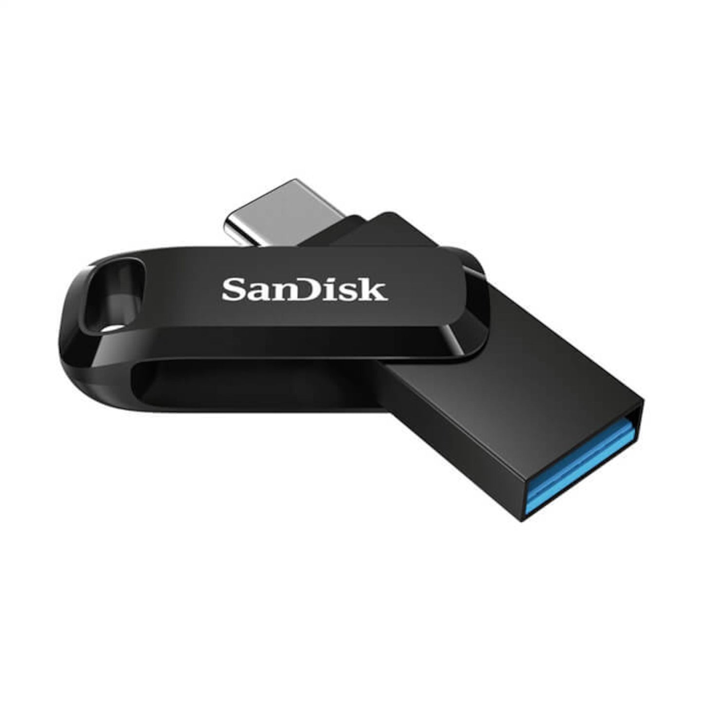 Sandisk Ultra Dual Drive Go sort USB-nøgle 256GB med USB-C og USB-A stik samt drejeligt cover.