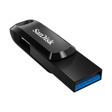 Sandisk Ultra Dual Drive Go USB-nøgle 32GB sort med skydedæksel og synligt blåt USB-C-stik.