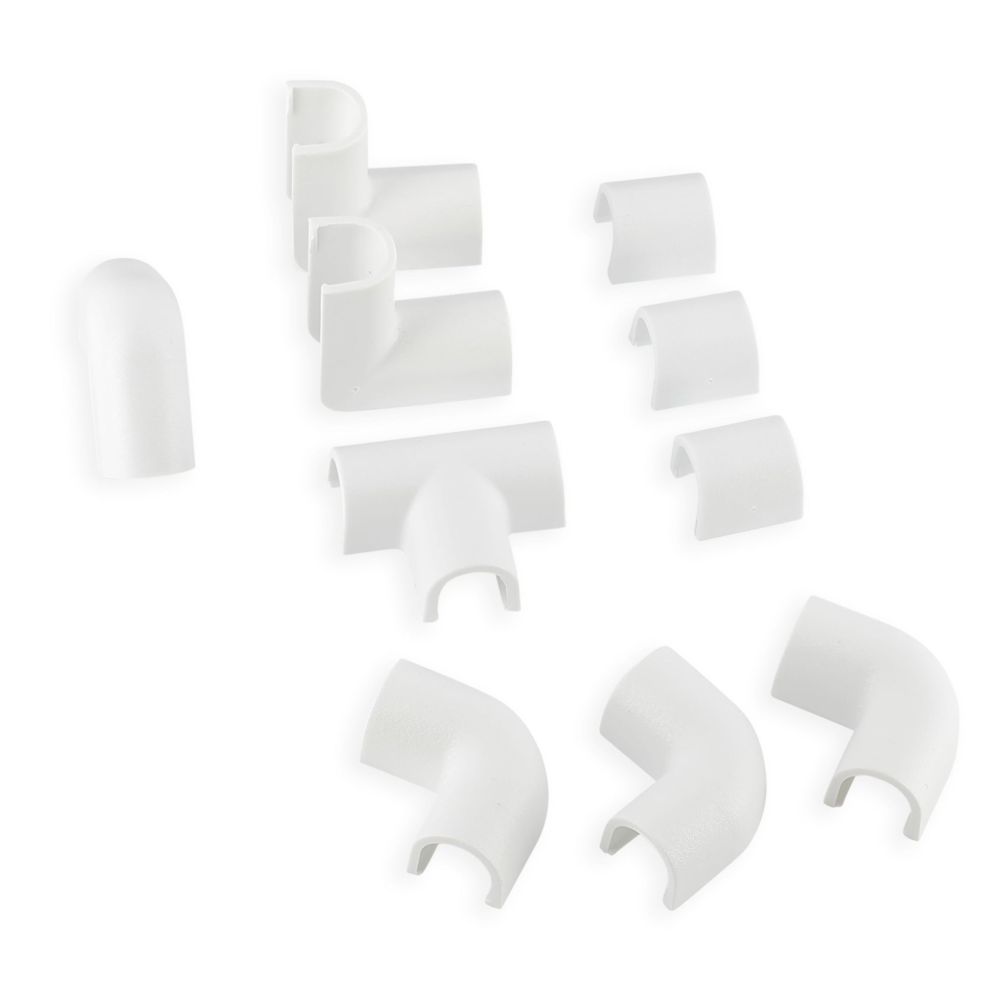 Samling til kabelkanal Ø5 mm 10-pack hvide plastdele inkl samlinger, albuebøjninger, tees og endestykker til Ø5 mm kanal.