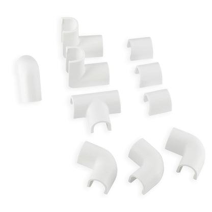 Samling til kabelkanal Ø5 mm 10-pack hvide plastdele inkl samlinger, albuebøjninger, tees og endestykker til Ø5 mm kanal.