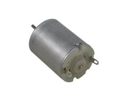 DC-motor 2,5-6 V med cylindrisk metalhus, synlig aksel og to terminaler.