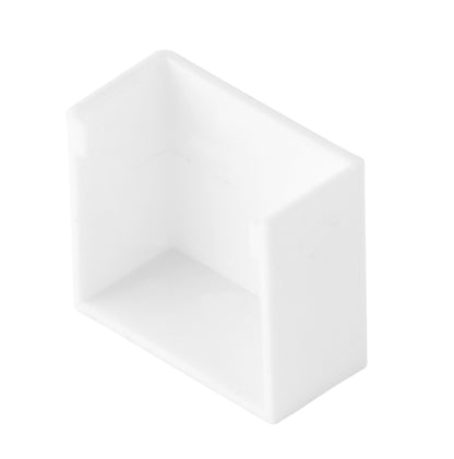 Endeprop til kabelkanal 20x10 mm, hvid, rektangulær plast med afrundede topkanter og åben bund.