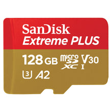 Sandisk Extreme Plus Micro-SD-kort 128GB rød/guld med V30 U3 A2 I mærker.