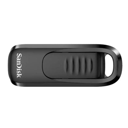 Sandisk Ultra Slide USB-nøgle, 128 GB, USB-C, sort med nøglehul.