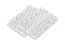 Luxorparts Koblingsdæksel breadboard 400 forbindelser 2-pak, hvid plast, flere rækker huller og blå/rød strømskinne.