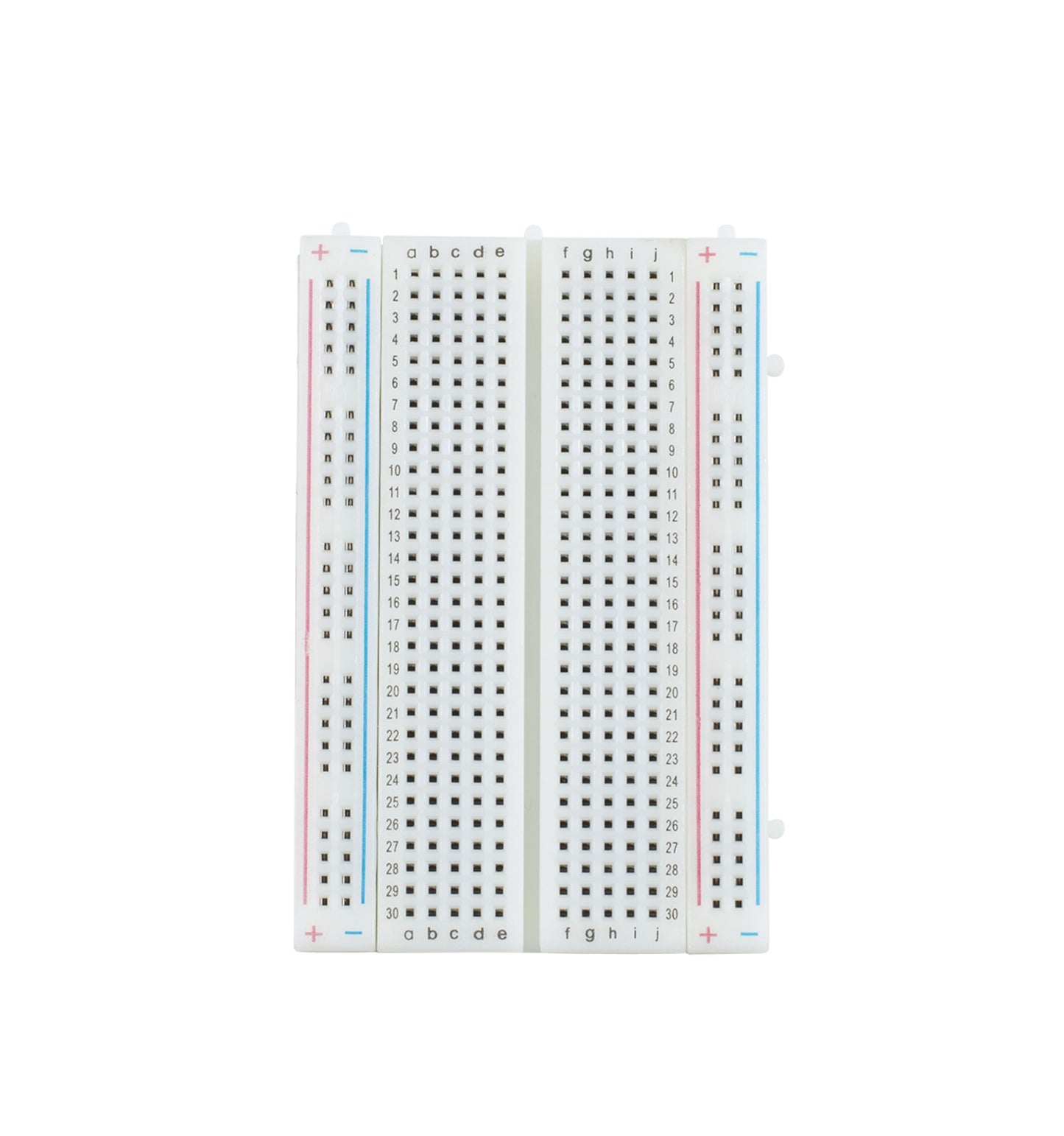 Luxorparts Koblingsdæksel 400 forbindelser 2-pak, hvid breadboard med markerede rækker og kolonner.
