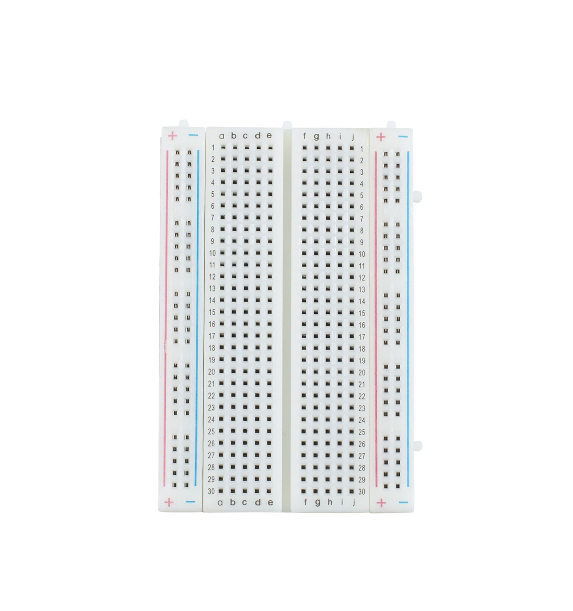 Luxorparts Koblingsdæksel 400 forbindelser 2-pak, hvid breadboard med markerede rækker og kolonner.