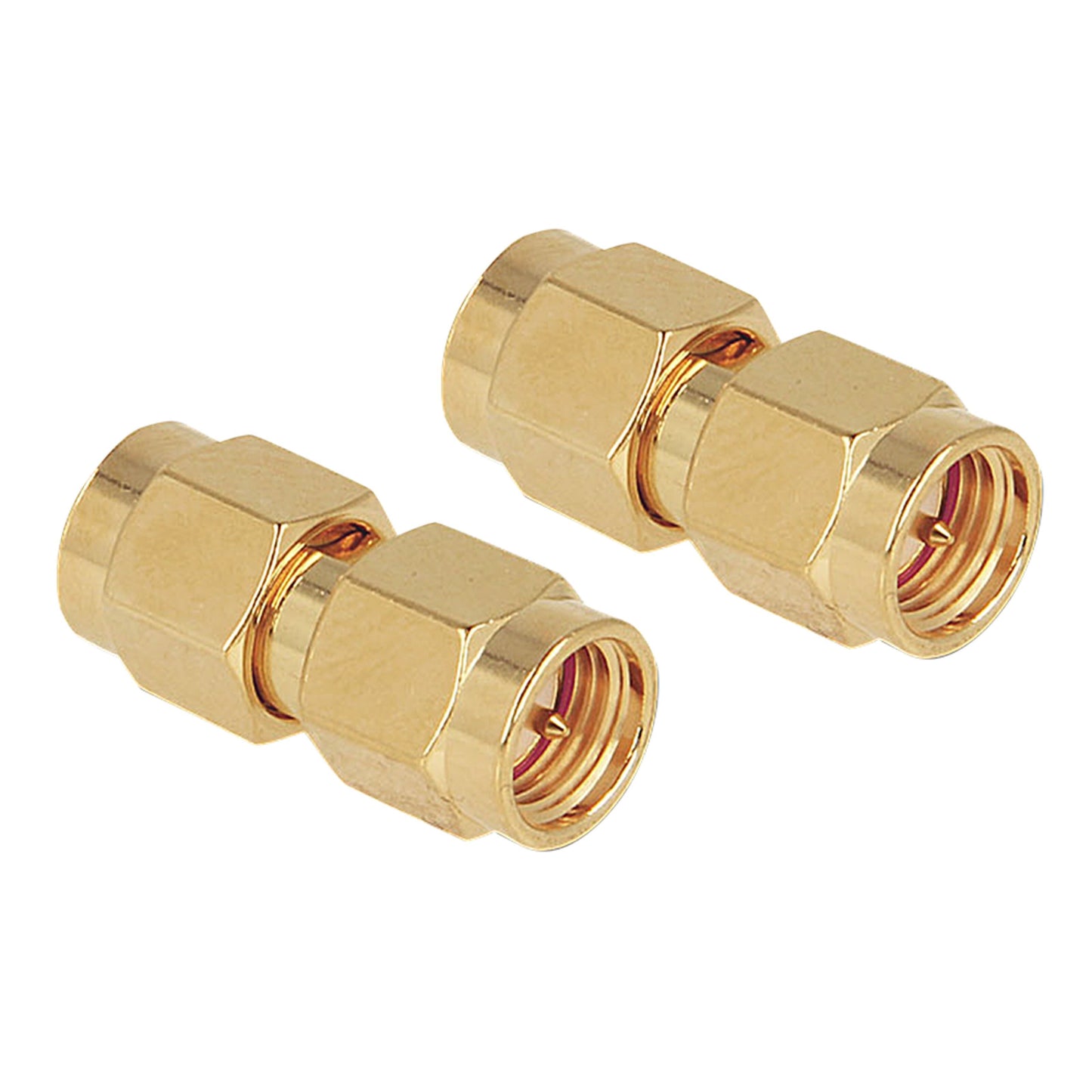 RP-SMA han til SMA han adapter, guld, sekskantet krop og gevind, 2 stk.