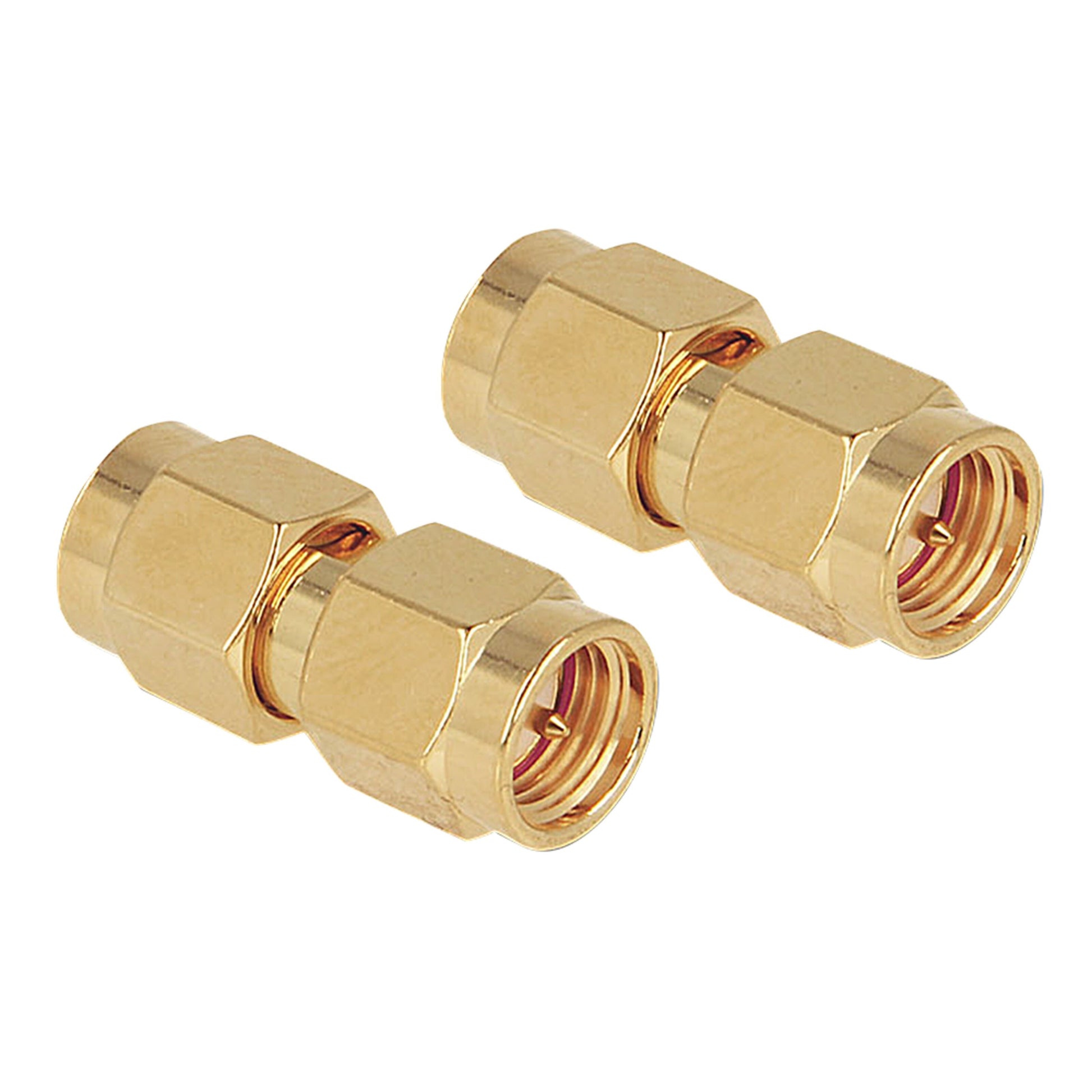 RP-SMA han til SMA han adapter, guld, sekskantet krop og gevind, 2 stk.