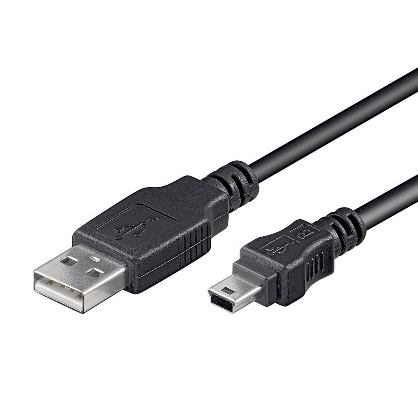 Luxorparts USB-A til Mini USB-kabel sort 1,8 m med standard USB-A og Mini-B stik.