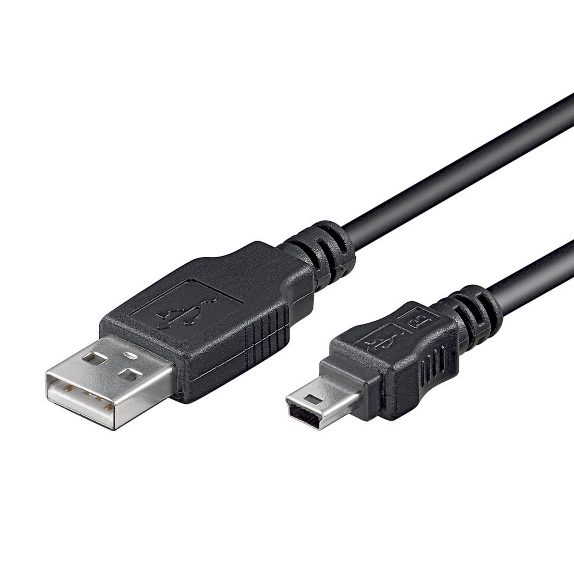Luxorparts USB-A til Mini USB-kabel sort 1,8 m med standard USB-A og Mini-B stik.