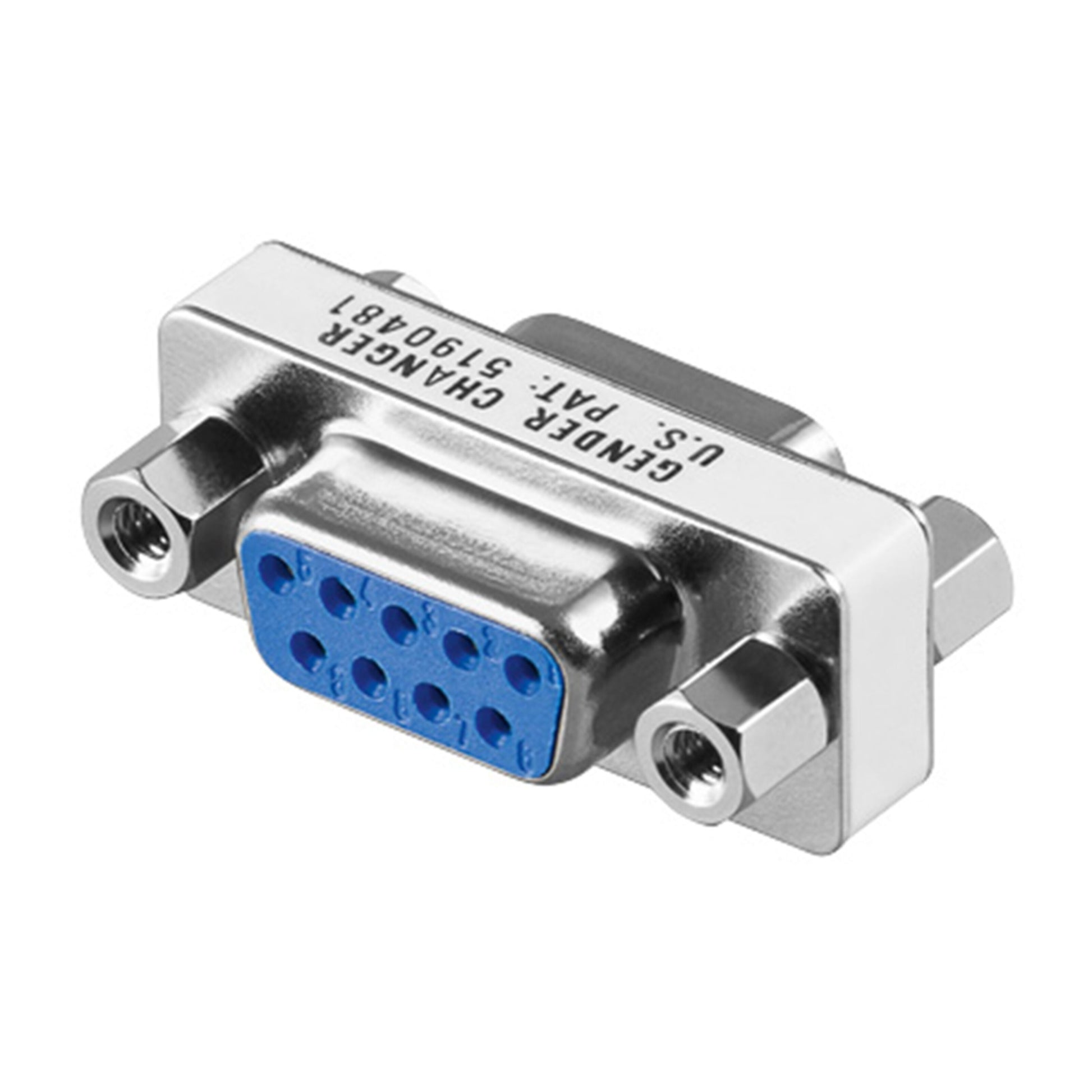 Luxorparts DB9-adapter til seriel kabel 9-polet dobbelt hun, blå 9-pin hunstik, metalhus, fastgørelsesskruer.