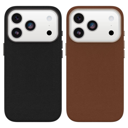 Symmetry Cactus læder MagSafe covers til iPhone 17 Pro, sort og brun, vises bagfra med tekstureret overflade.