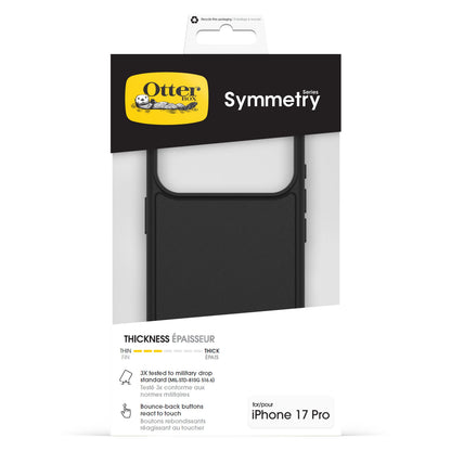 Otterbox Symmetry MagSafe cover til iPhone 17 Pro sort æske med Otterbox logo, tykkelse-info og MIL-STD-810G 516.6.