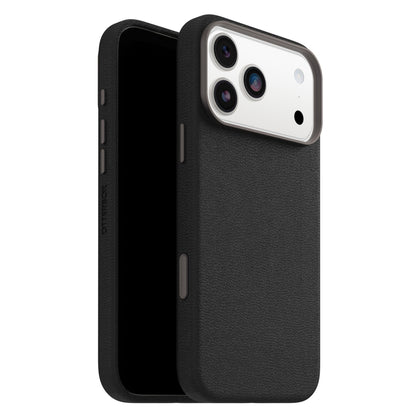 Otterbox Symmetry Cactus Leather MagSafe cover iPhone 17 Pro Max sort, tekstur, præcise knapudskæringer, stor kameraåbning.