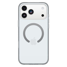 Otterbox Symmetry MagSafe cover til iPhone 17 Pro Max klar gennemsigtig med synligt Apple-logo og MagSafe-cirkel.