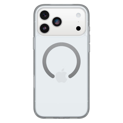 Otterbox Symmetry MagSafe cover til iPhone 17 Pro Max klar gennemsigtig med synligt Apple-logo og MagSafe-cirkel.