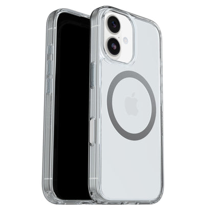 Otterbox Symmetry MagSafe iPhone 17 cover klar, ét med sort skærm, ét med synlig MagSafe-ring og Apple-logo.