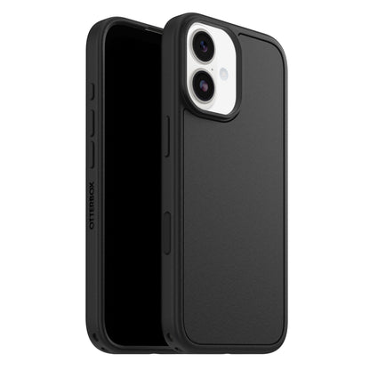 Otterbox Symmetry MagSafe cover til iPhone 17 sort set bagfra og fra siden med nøjagtige knap- og portudskæringer.