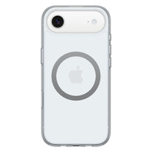 Otterbox Symmetry MagSafe cover til iPhone Air Klar med cirkulær MagSafe-ring og Apple-logo, gennemsigtig bagside.