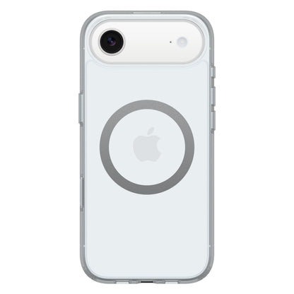 Otterbox Symmetry MagSafe cover til iPhone Air Klar med cirkulær MagSafe-ring og Apple-logo, gennemsigtig bagside.