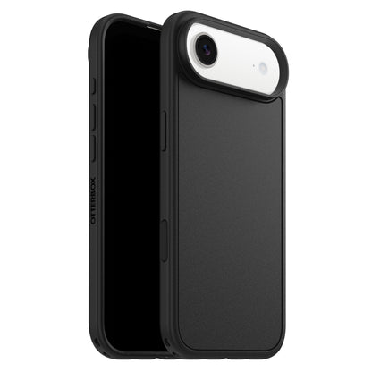 Otterbox Symmetry MagSafe cover til iPhone Air sort, vises fra bagside med kameraklip og forside med skærmkant, militærbeskyttelse.