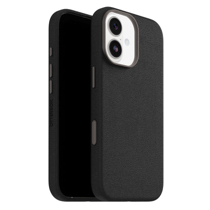 Otterbox Symmetry Cactus Leather MagSafe cover til iPhone 17 sort med tekstur, dækker sider og taske undtagen skærm og kamera.