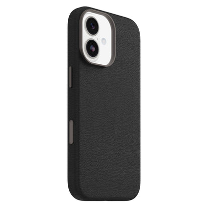 Symmetry Cactus Leather MagSafe cover til iPhone 17 sort, tekstur, sideknapper synlige, udskæringer til to bagkameraer.