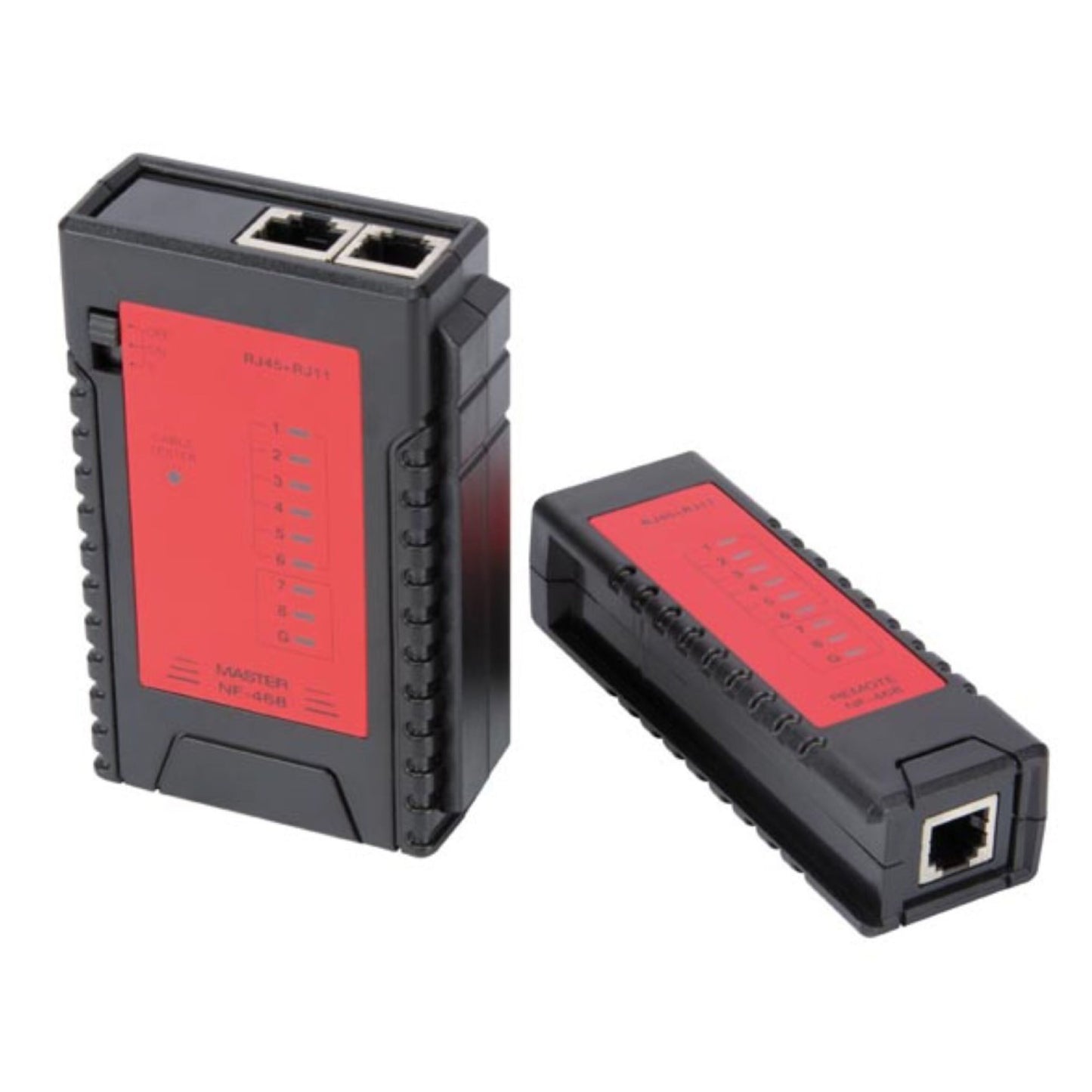 Netværkskabeltester til RJ45 og RJ11, LED-indikatorer, til Ethernet-port, ekstra moduldel med én port.